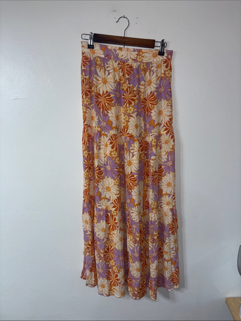 L*space Floral Tiered Maxi Skirt Lavender, Orange & Cream Boho Summer Medium
